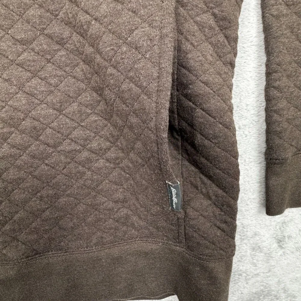 Eddie Bauer Mens Quilted Snap Pullover Brown Diamond Stitch Fleece L Funnel Neck